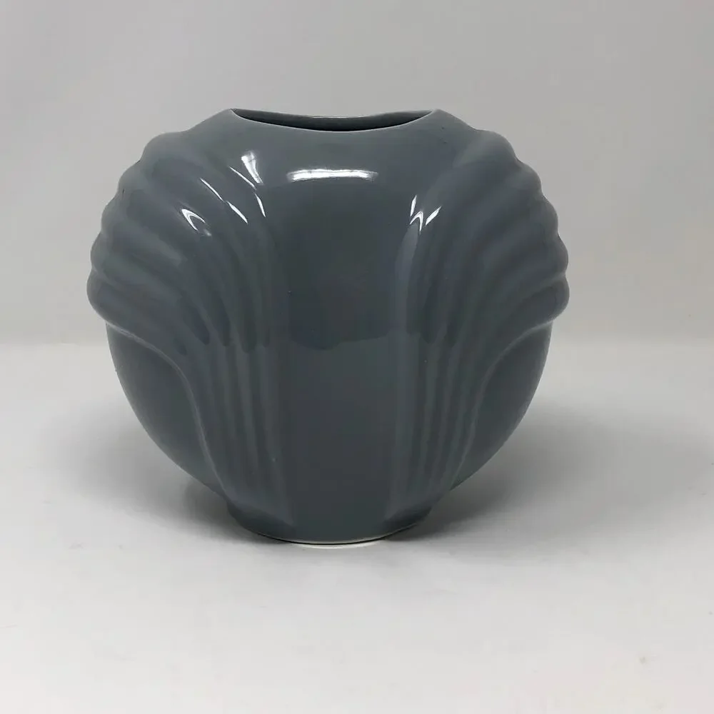 Post Modern Art Deco Grey Glazed Ceramic Vase 1980's Retro